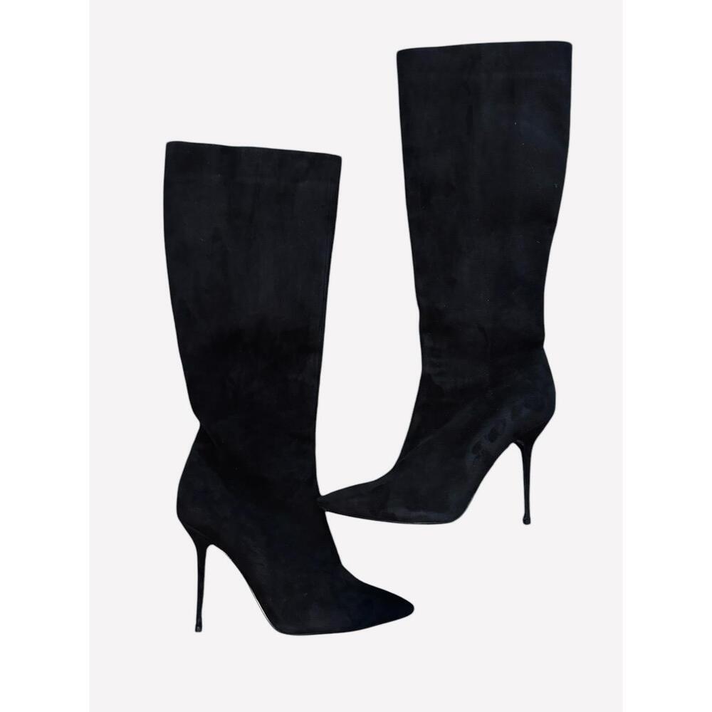 Dune London Black Suede Stiletto Knee High Boots Side Zipper Womens Type Size 40